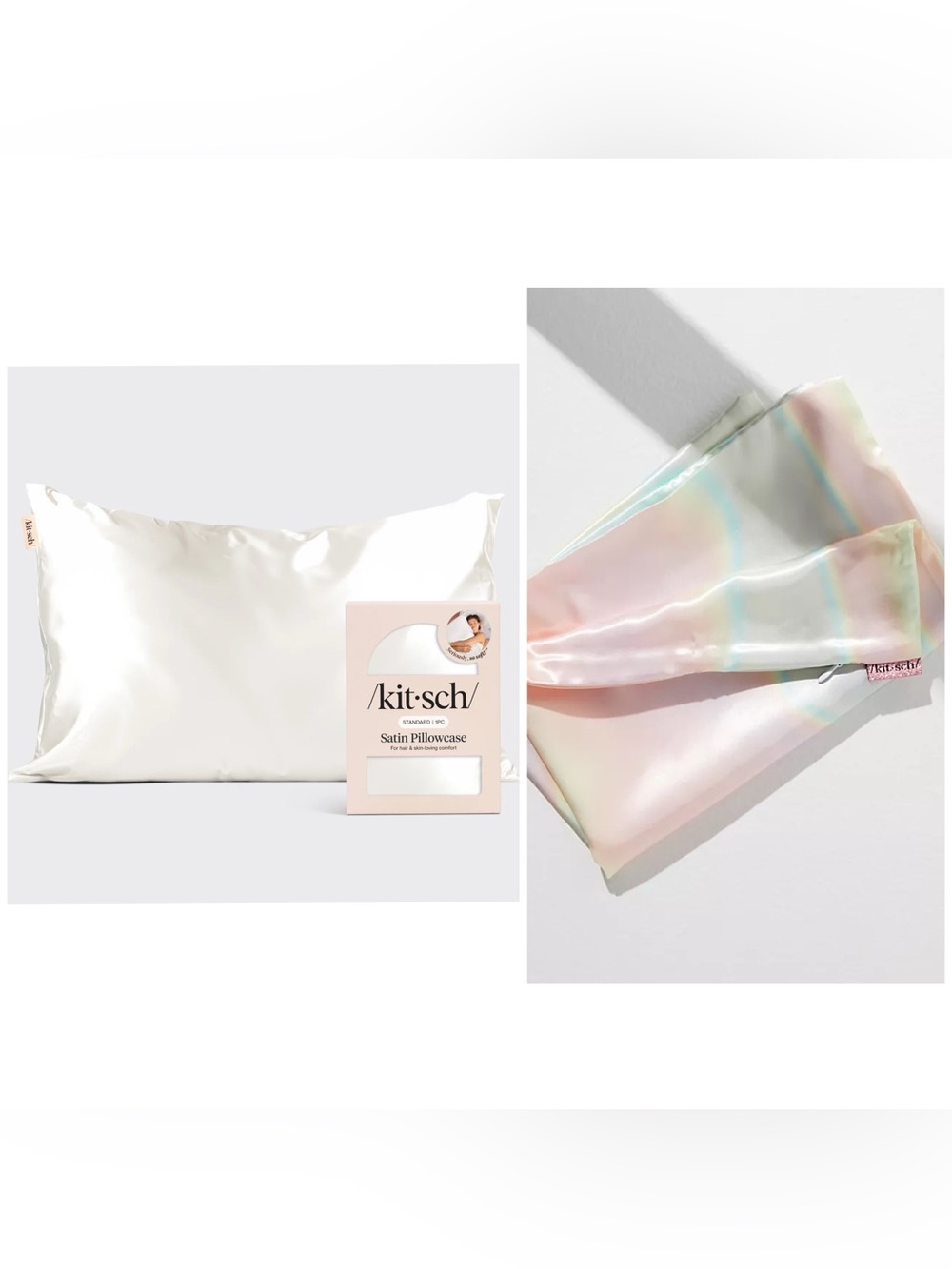 Kitsch x Free People Bundle of 2 Satin Pillowcases Iridescent White Shiny Comfy